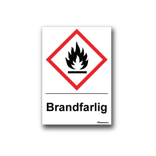Faropiktogramskylt med farosymbol och text för brandfarlig